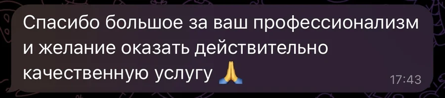 Отзыв клиента о профессионализме и качестве услуги
